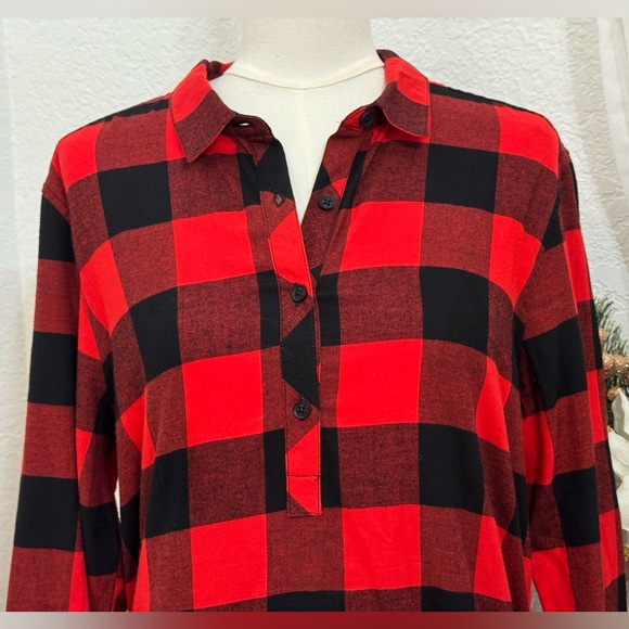 NEW Eddie Bauer Holiday Plaid Shirt Dress 100% Cotton Size L - Picture 2 of 9